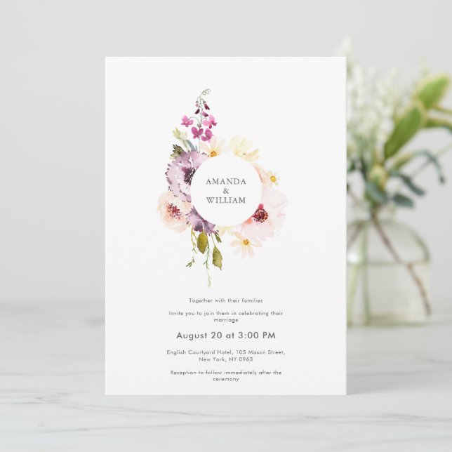 Elegante invitación a la boda floral (Anverso de pie)