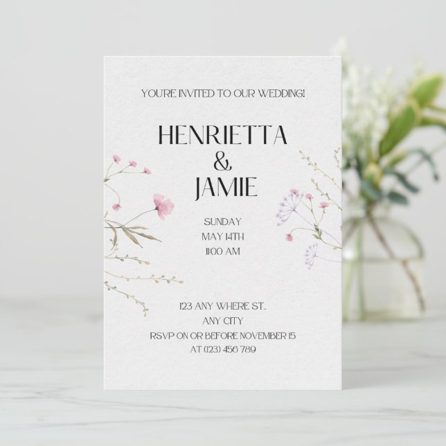 Elegante invitación a la boda floral (Anverso de pie)