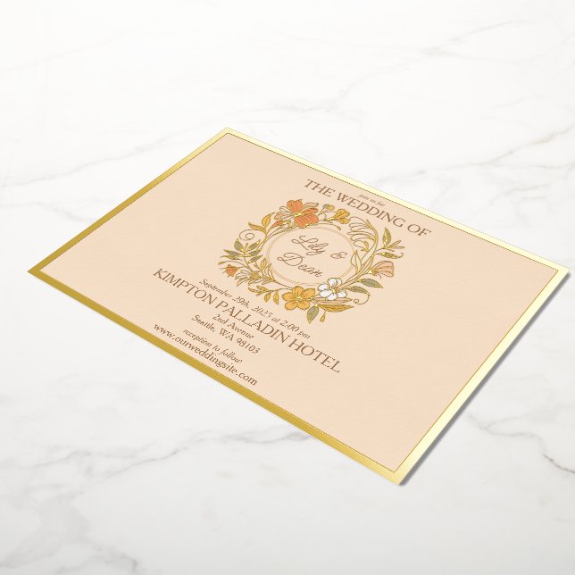 Elegante invitación a la boda floral Art Nouveau (girado)