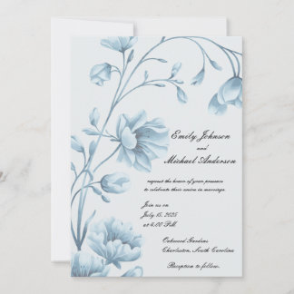 Elegante invitación a la boda floral azul