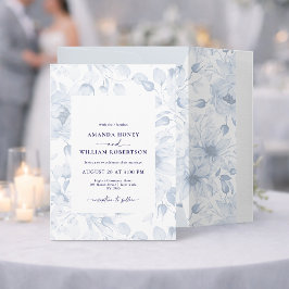 Elegante invitación a la boda floral azul