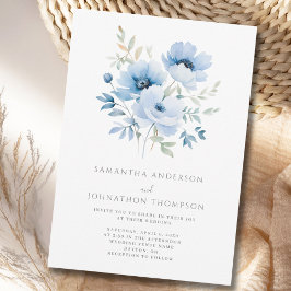 Elegante invitación a la boda floral azul