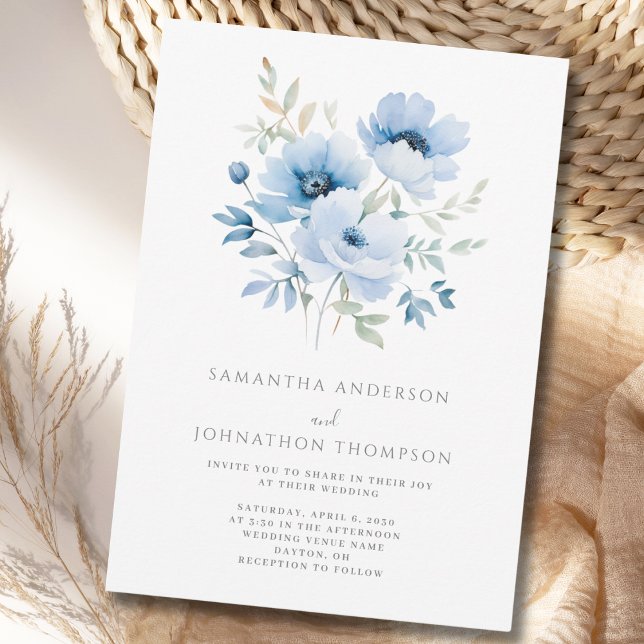 Elegante invitación a la boda floral azul (Subido por el creador)
