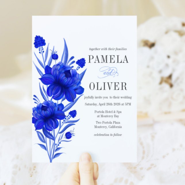 Elegante invitación a la boda floral azul (Subido por el creador)