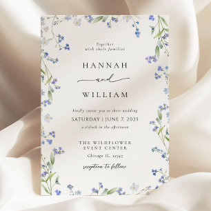 Elegante invitación a la boda floral azul