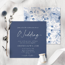 Elegante invitación a la boda floral azul