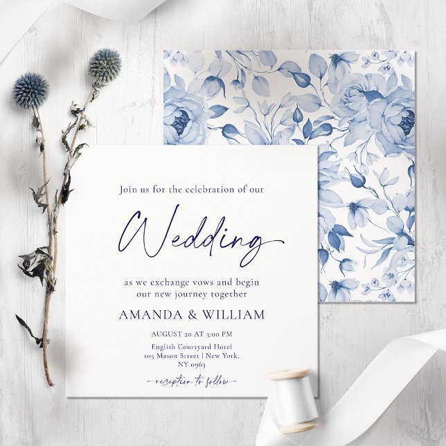 Elegante invitación a la boda floral azul (Subido por el creador)