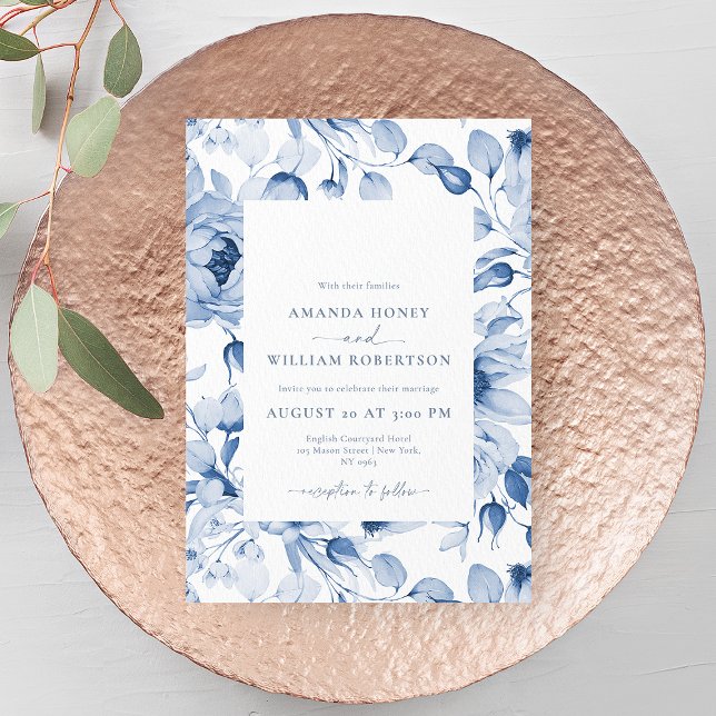 Elegante invitación a la boda floral azul (Subido por el creador)