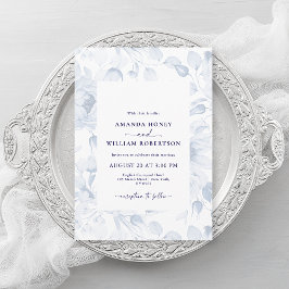 Elegante invitación a la boda floral azul