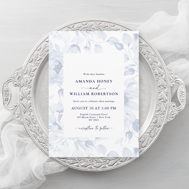 Elegante invitación a la boda floral azul (Subido por el creador)