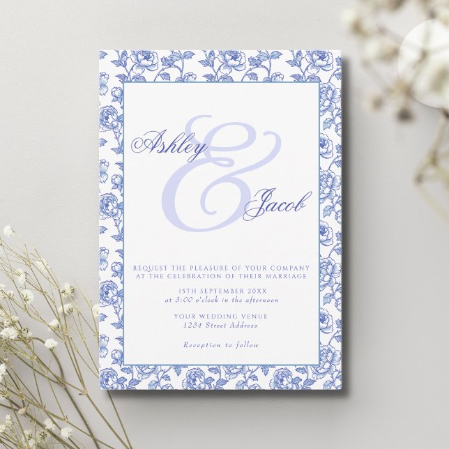 Elegante invitación a la boda floral azul (Subido por el creador)