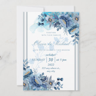Elegante invitación a la boda floral azul