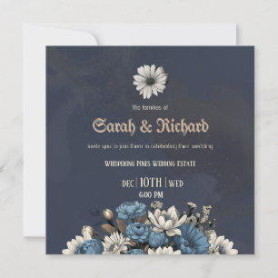 Elegante invitación a la boda floral azul de la Ma