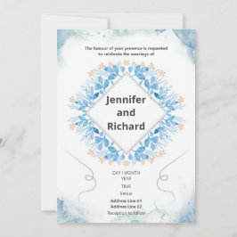 Elegante invitación a la boda floral azul de la Ma