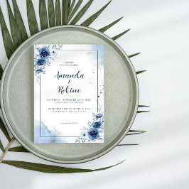 Elegante invitación a la boda floral azul de la Ma