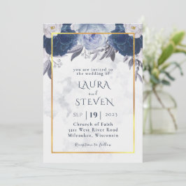 Elegante Invitación a la Boda Floral Azul Gris Gri