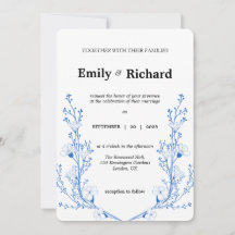 Elegante invitación a la boda floral azul | Modern