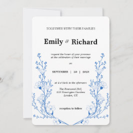 Elegante invitación a la boda floral azul | Modern