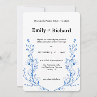Elegante invitación a la boda floral azul | Modern