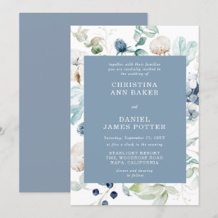 Elegante invitación a la boda floral azul turquesa