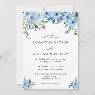 Elegante invitación a la boda floral azul turquesa