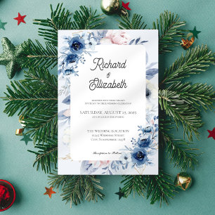 Elegante invitación a la boda floral azul turquesa