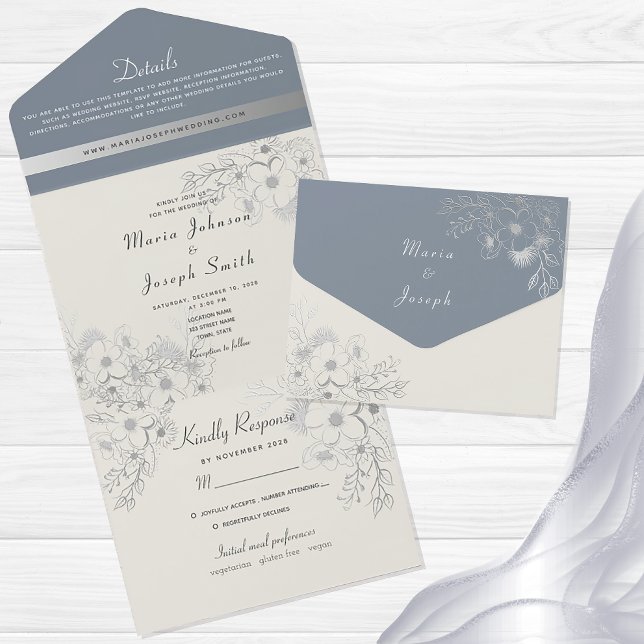 Elegante invitación a la boda floral azul turquesa (Subido por el creador)