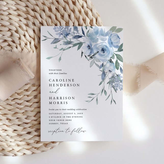 Elegante invitación a la boda floral azul turquesa (Subido por el creador)