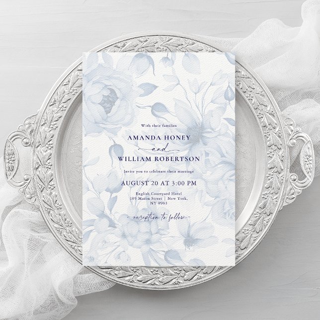 Elegante invitación a la boda floral azul turquesa (Subido por el creador)