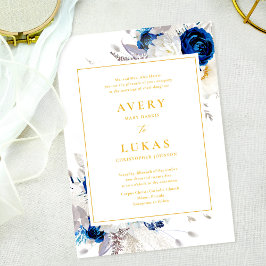 Elegante invitación a la boda floral azul y amaril