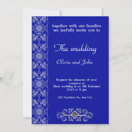 Elegante invitación a la boda floral azul y platea