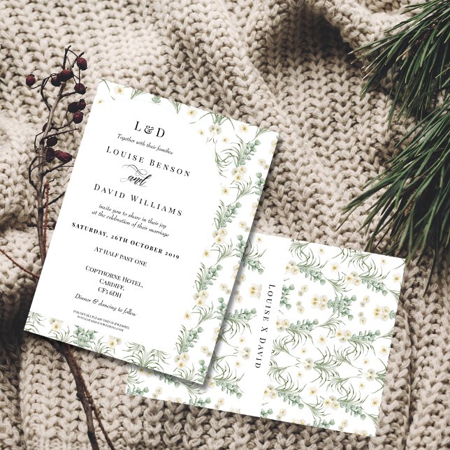 Elegante invitación a la boda floral azul y Rubor (Subido por el creador)