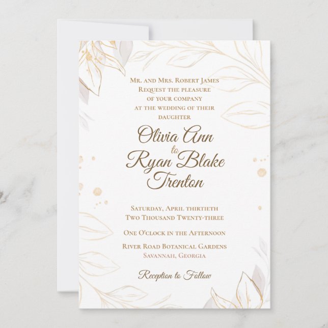 Elegante Invitación a la boda floral beige (Anverso)