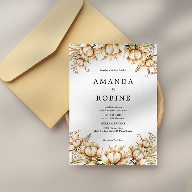 Elegante Invitación a la boda floral beige (Subido por el creador)