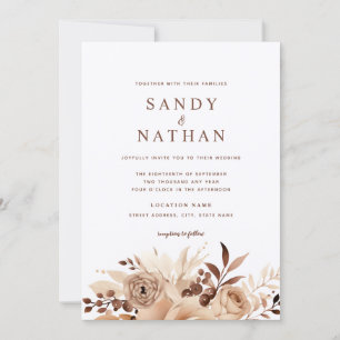 Elegante Invitación a la Boda Floral Beige Boho
