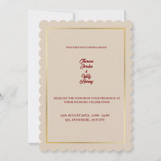 Elegante invitación a la boda floral beige y borgo