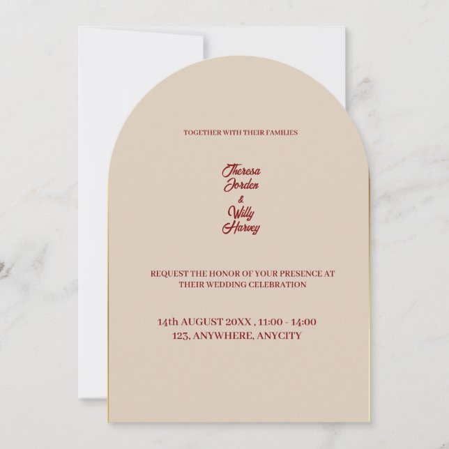 Elegante invitación a la boda floral beige y borgo (Anverso)