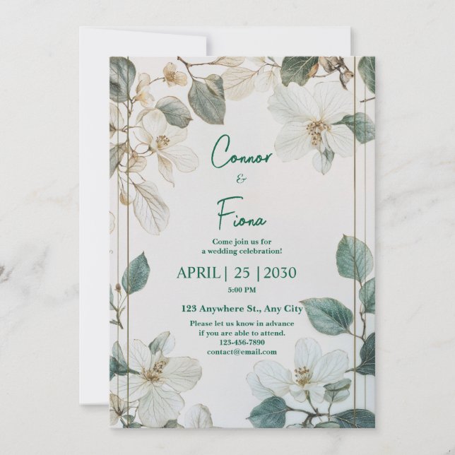 Elegante invitación a la boda floral blanca (Anverso)