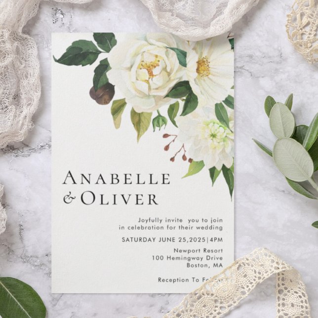 Elegante Invitación a la Boda Floral Blanca (Subido por el creador)