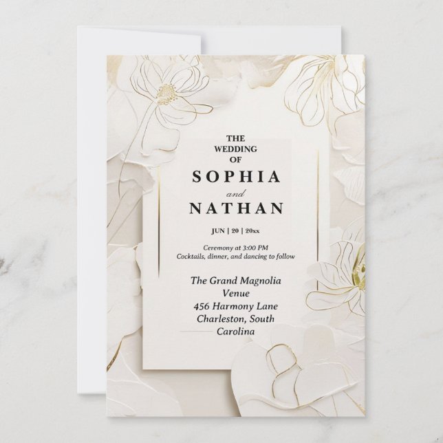Elegante invitación a la boda floral blanca | Pers (Anverso)