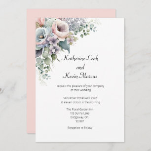 Elegante invitación a la boda floral blanca rosada