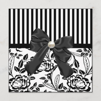 Elegante invitación a la boda floral blanca y negr