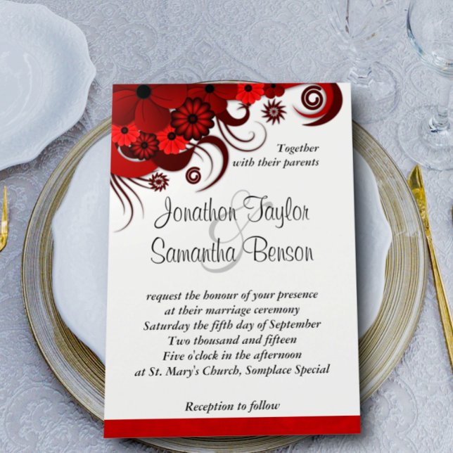 Elegante Invitación a la boda floral blanca y roja (Subido por el creador)