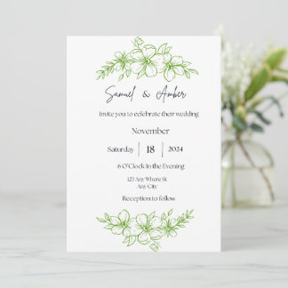 Elegante invitación a la boda floral blanca y verd