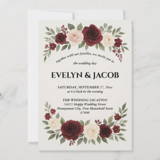 Elegante invitación a la boda floral borgoñona