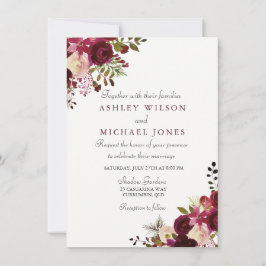 Elegante invitación a la boda floral borgoñona