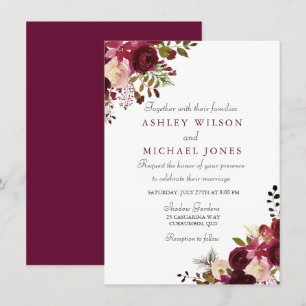 Elegante invitación a la boda floral borgoñona