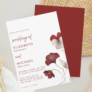 Elegante invitación a la boda floral borgoñona