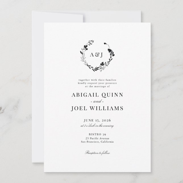 Elegante Invitación a la Boda Floral Clásica (Anverso)
