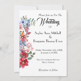 Elegante invitación a la boda floral con acuarela